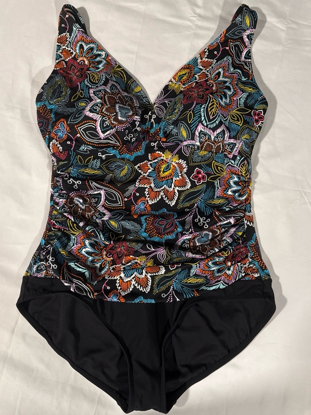 croft & barrow Black Floral Print One-Piece Swimsuit with Multicolor Flowers